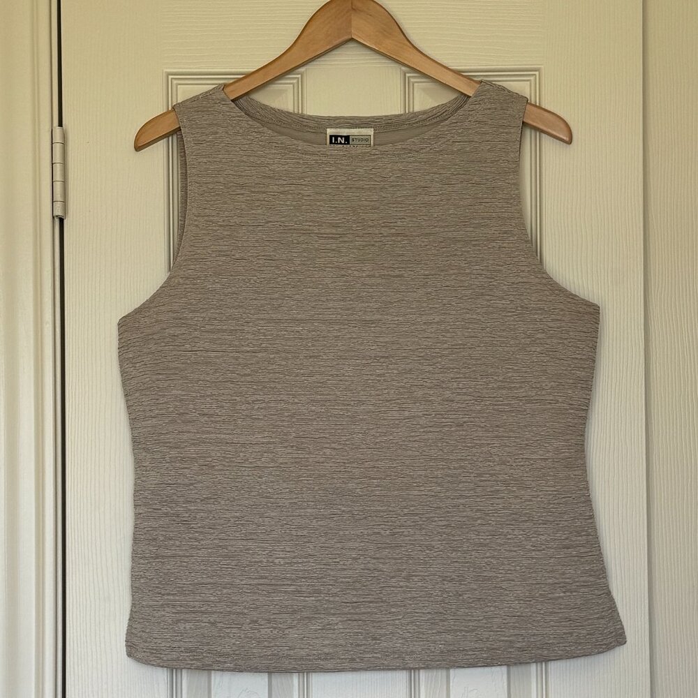 I.N. Studio Classic Beige Textured Stretch Pullover Tank Top USA - Size XL - EUC
